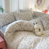 Class A Knitted Bedding Set Floral Style Bed Linen Set Soft Double Yarn Four-Piece Set Quilt Cover Set Bed Sheets Gift for Home
