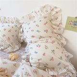 Korean Princess Style Floral Ruffles Bedding Set Single Queen Size 100% Cotton Duvet Cover Flat/Fitted Bed Sheet Pillowcases