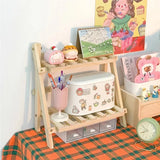 INS Wooden Double Layer Kitchen Shelf Foldable Home Storage Organization Table Shelf Room Accessories Spice Rack Holder
