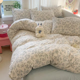 Class A Knitted Bedding Set Floral Style Bed Linen Set Soft Double Yarn Four-Piece Set Quilt Cover Set Bed Sheets Gift for Home