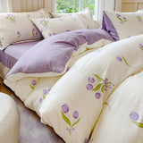 Ikeehome  Class A super soft jacquard cloud yarn cotton four-piece set, bed sheet, bed hat, quilt cover, student dormitory bed