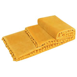 Flannel Fleece Blanket with Pompom Fringe Soft Microfiber Sofa Throw Fuzzy Plush Lightweight Gift Decorative Blanket Yellow Grey