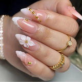 3D Press on False Nails Mid-length Almond Wearable Full Cover Nails Tips Leopard Print French Nail Full Cover Wearable False Tip