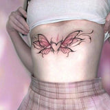 Temporary Tattoo Sticker Pink Black Butterfly Heart Tattoo for Women Hipster Waist Clavicle Waterproof Long Lasting Large Patter