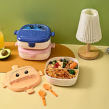 Cartoon Kids Lunch Box,Outdoor Picnic Bento Box,Portable Compartment Snack Box with Tableware, Microwaveable Food Container