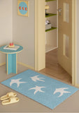 Flying Birds Starfish Entrance Door Mat Heavy Duty PVC Wire Loop Front Porch Rug Ocean Style Waterproof Non-Slip Scraping Carpet