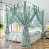 White Blue Princess Palace Mosquito Net Floor Stand with Frame Romantic 1.5m/1.8m/2m Three-door Bed Curtain Home Decor