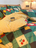Ikeehome  Thiened Warm Flannel Bedding Set Pure Cotton Bear Pattern Autumn Winter Four-Piece Quilt Cover eet Tee-Piece Set