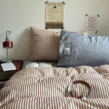 Simple Striped Bedding Set Washable Cotton Dark Gray Quilt Cover With Pillowcases Bed Sheet Set Skin-Friendly Soft Single Twin