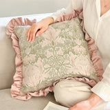 High End Home Ruffle Edge Pillow Cushion Bedroom Bedside Sofa Cushion Pillow Cover With Core Green And Pink Removable washable