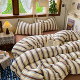 Ins Nordic Bedding Set Simple Style Striped Duvet Cover Set Soft Flat Sheet Single Twin Size Double Bed Sheet Set For Bedroom