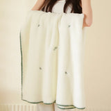 Korean Baby Velvet Embroidered Blanket Double Sided Warm Blanket for Travel Bedroom Single Nap Office Sofa Cover for All Seasons