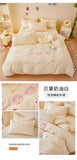 Pink Bedding Sets Solid Color Washed Cotton Home Girls Bedroom Decor Duvet Cover Pillowcase Bedspread Embroidery Four Piece Set