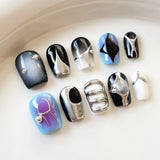 10Pcs Short Handmade Press on Nails Full Cover Metallic Design Ballet Punk Coffin False Nails Wearable Manicure Art Spice Girls