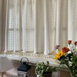 Checkered Pattern White Tassels Blackout Curtain Decorate Living Room Coffee Shop Short Curtains Decorative Atmosphere Curtains