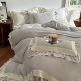 Vintage French Lace Ruffles Bedding Set Wrinkled Yarn Soft Princess Wedding Single Queen King Duvet Cover Bed Sheet Pillowcases