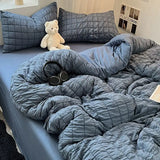 Bedding Set, Checkered Bubble Wash Cotton Quilt Set, Four Pieces, Ins Korean High Quality Bedding Sheet Set, Dormitory 3 Pcs