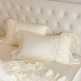 Pink Romantic Lace Princess Wedding Bedding Set Lyocell Bamboo Fiber Soft Silky Duvet Cover Flat/Fitted Bed Sheet Pillowcases