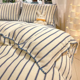 Stripe Milk Velvet Bedding Set Queen Thickened Duvet Cover Set Bedroom Decor Winter 4 Piece Set Quilt Cover Pillowcase Bed Sheet
