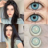 1Pair Green Color Contact Lens Pupils Nature High Quality Myopic Green Lens Blue  Eyes - 0.00 to- 8.00 Diopter Lenses