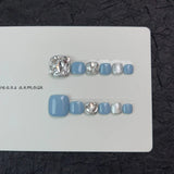 12pcs Handmade Fake Toe Nails Press onToe Nails Cat-eye False Nails Bling Rhinestone Decorated Toe Nails Fake Toe Nail in Box