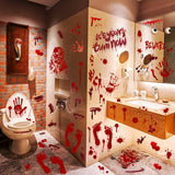 3D Halloween Decorations 84pcs Halloween Window Clings 9 Sheets Bloody Handprint Footprint Halloween Wall Decal Floor Clings