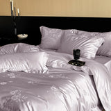 4Pcs Jacquard Egyptian Cotton Luxury Bedding Set Soft Silky Single Queen King Duvet Cover Set Flat/Fitted Bed Sheet Pillowcases