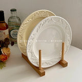 French Style Relief Dining Plates Household Solid Color Bread Plates Simple Ceramic Tableware Nordic Restaurant Dessert Disc