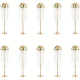 2/10 Set of Metal Gold Vases,29.6 Inch Height, Chandelier Crystal, Elegant Design, Rust-Proof, Wedding, Party, Event, Home Deco