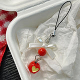 3D Bow Knot Fruit For Apple Colorful Bead Handmade Pendant Beaded Phone Landyard Rope Chain Keychain For Iphone Bracelet