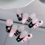10Pcs Sweet Cool Coffin Handmade Press On Nails Full Cover Heart French Design Ballerina False Nails Wearable Manicure Nail Tips