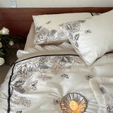 600TC Egyptian Cotton Bedding Set French Vintage Rose Butterfly Embroidery Lace Ruffle Duvet Cover Set Bed Sheet Pillowcase 4Pcs