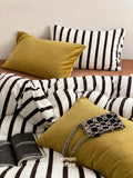 Thiened Soft Briti Sle Winter Warm Coral Velvet Four-Piece Bedding Set Milk Velvet Stripe Print Bedding Duvet Cover Set