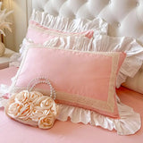 4/6Pcs Pink 100% Cotton Korean Princess Style Bedding Sets Butterfly Lace Ruffles Duvet Cover Set Bedspread Bed Skirt Pillowcase