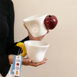 1Pc Original Banana Apple Cup Mug, Hand-Painted Ceramic Coffee Cup Couple Cup, Suitable for Home Drinking Water, Breakfast Milk Cup, Afternoon Tea Coffee, Restaurant Cafe Latte Flower Cup