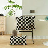 Checkered Cushion Cover Checkerboard Throw Pillowcase Short Fleece Square Pillow Cover For Home Living Room Sofa Decoration
