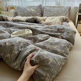 Ikeehome  new class A high gram weight linen raw hemp four-piece set jacquard quilt cover bed sheet student dormitory three-piece set