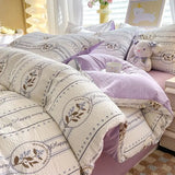 Purple Flower Duvet Cover Set Floral Bedding with Sheet Pillowcase Single Double Bed Quilt Cover for Girls Home Textiles