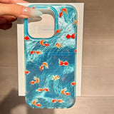 For iPhone 16 Pro Max 15 14 13 12 11 XS X XR 7 8 16 Plus SE 2022 INS Korean Blue Ocean Red Carp Vortex Pattern Phone Case Cover