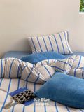 Thiened Soft Briti Sle Winter Warm Coral Velvet Four-Piece Bedding Set Milk Velvet Stripe Print Bedding Duvet Cover Set