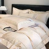 600TC Egyptian Cotton Light Champagne Color Luxury Embroidery Bedding Set Duvet Cover Set Flat/Fitted Bed Sheet Pillowcases 4Pcs