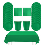 Solid Green Party Supplies Disposable Tableware Set Paper Plates Cups Napkins Tablecloth Kids Boy Birthday Baby Shower Decor