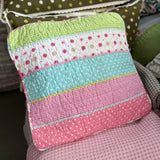 Floral Quilted Pillow Cover 45x45cm - Ruffled Lace Trim with Bow, Decorative Cushion Cover for Sofa/Bedroom, Home Décor