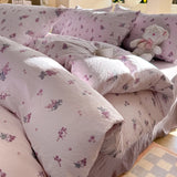Korean Bow Bedding Sets For Girls 2025 New Duvet Cover Set Queen Full Size Flat Bed Sheet Quilt Cover Pillowcase Kawaii