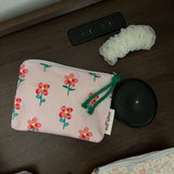 Pink Floral Print Mini Cotton Pouch for Women, Small Coin Purse & Card Holder for Lipstick & Earphone, Summer New Portable