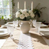 White Lace-edge Linen Table Runner For Wedding Party Table Decor Coarse Linen Tablecloth Home Decoration