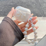 Simple Laser Pearl Heart Earphone Case for AirPods 2 Pro 3 4 Generation Headset Charging Box Protect Cover for Air pods Keychain