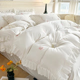 Bedding Set Embroidered Bed Linen Set Ruffles Duvet Cover Pillowcase with Bedsheet Smooth Bedclothes for Home