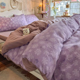 Purple Flower Bedding Set For Adult Kids Soft Polyester Duvet Cover Set+Sheet Girl Breathable Home Dorm Bed Linens Twin Queen