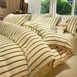 Stripe Milk Velvet Bedding Set Queen Thickened Duvet Cover Set Bedroom Decor Winter 4 Piece Set Quilt Cover Pillowcase Bed Sheet